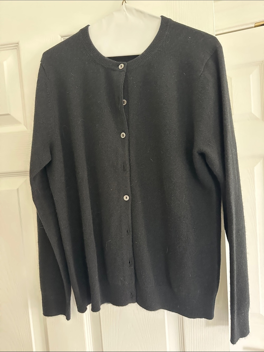 Women's Black Button-Front Crewneck Cardigan Sweater
